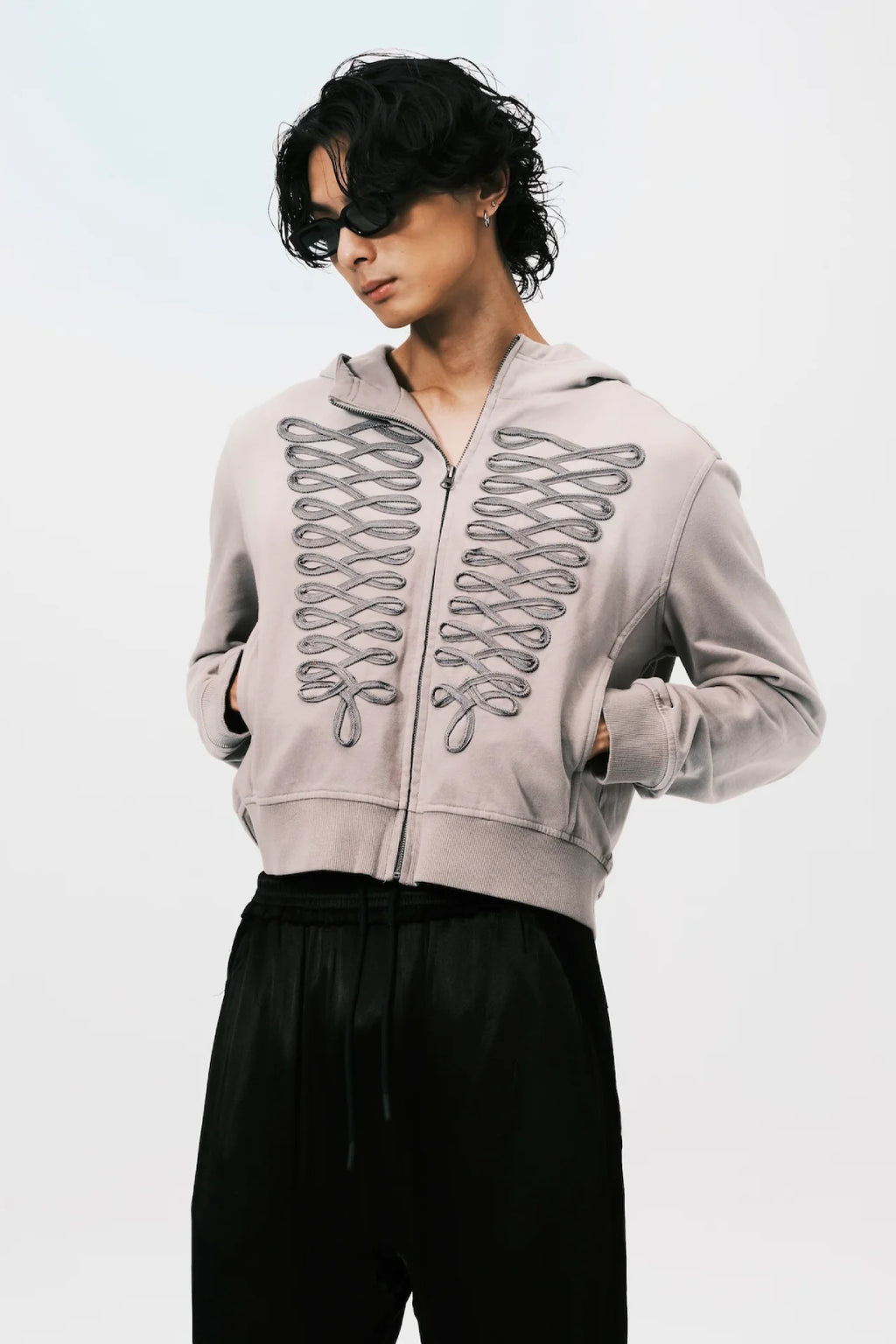 WASHED NAPOLEON ZIP HOODIE GREY
