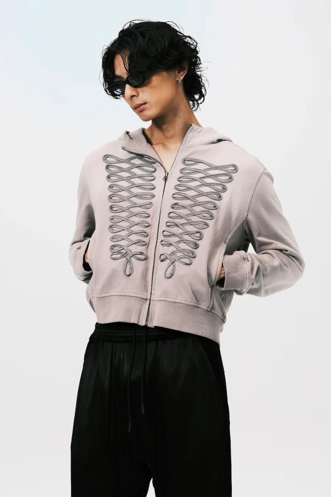 WASHED NAPOLEON ZIP HOODIE GREY