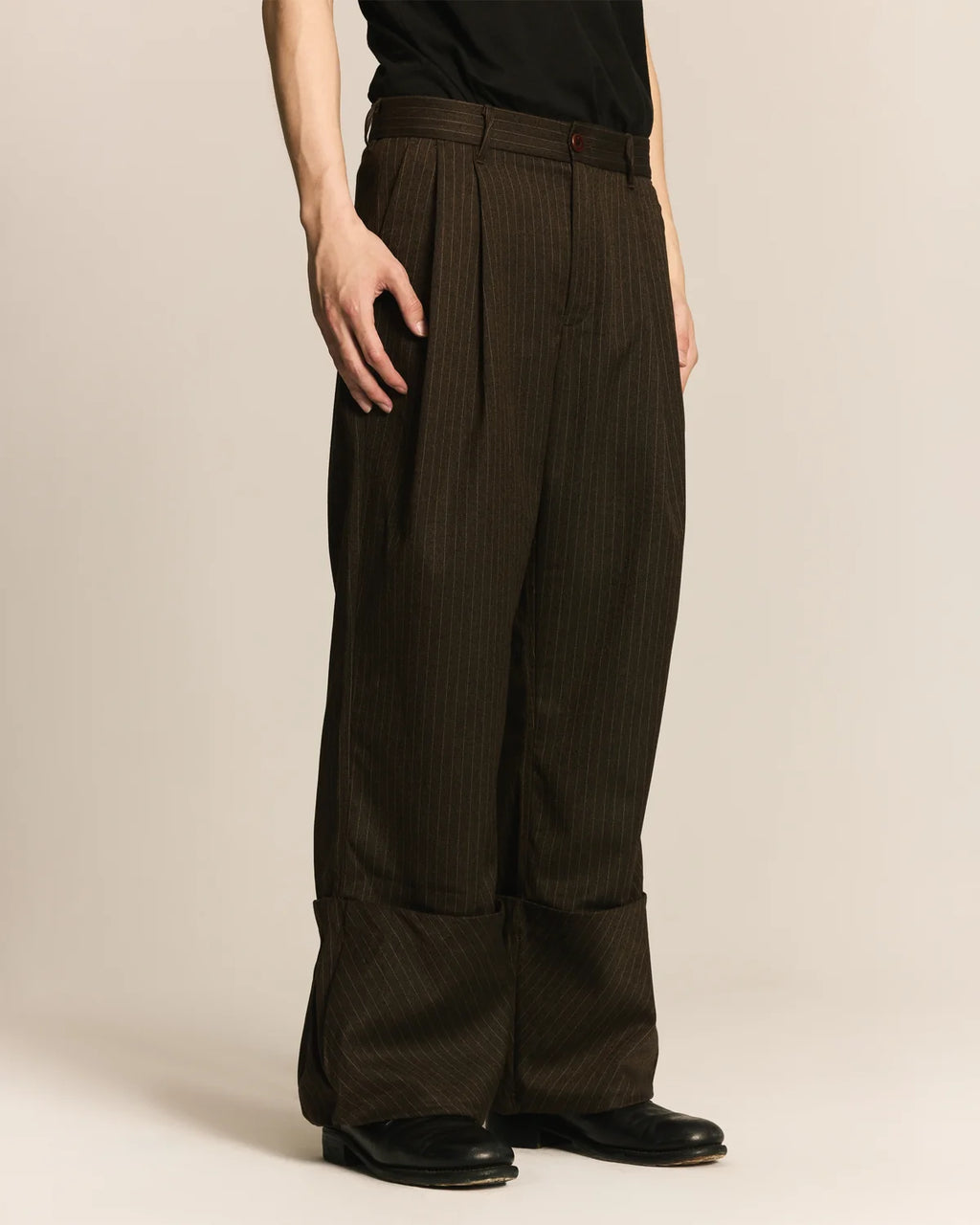 Folded  Pleat Trousers Brown