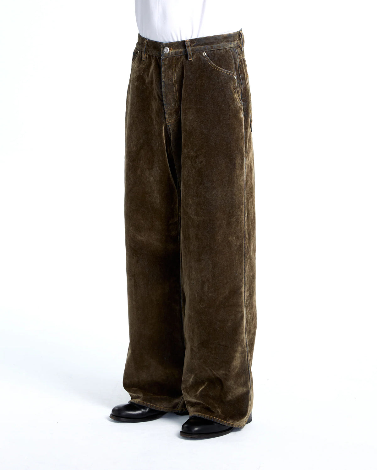 Flocked denim pants Dark olive