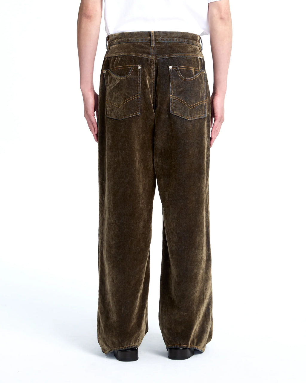 Flocked denim pants Dark olive