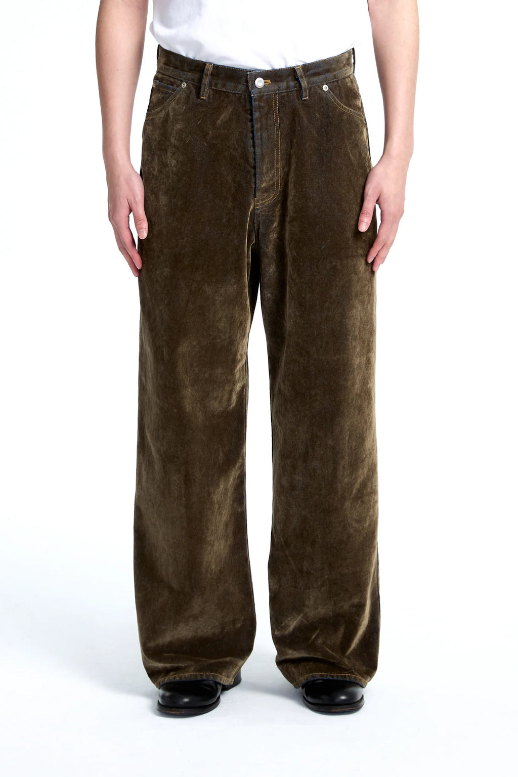 Flocked denim pants Dark olive