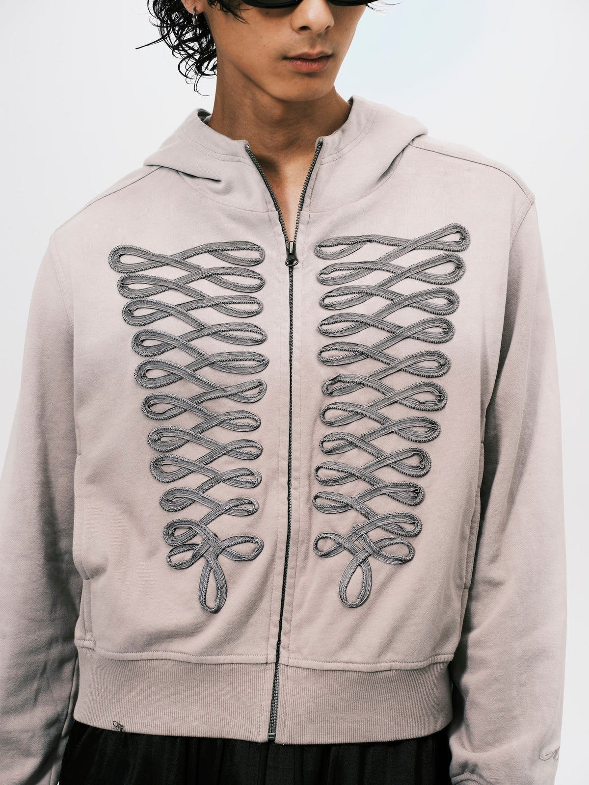 WASHED NAPOLEON ZIP HOODIE GREY