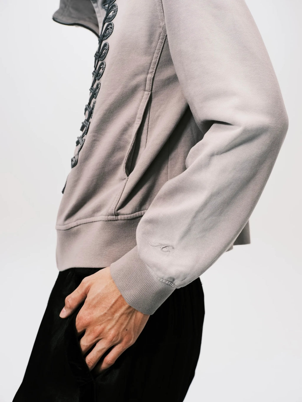 WASHED NAPOLEON ZIP HOODIE GREY