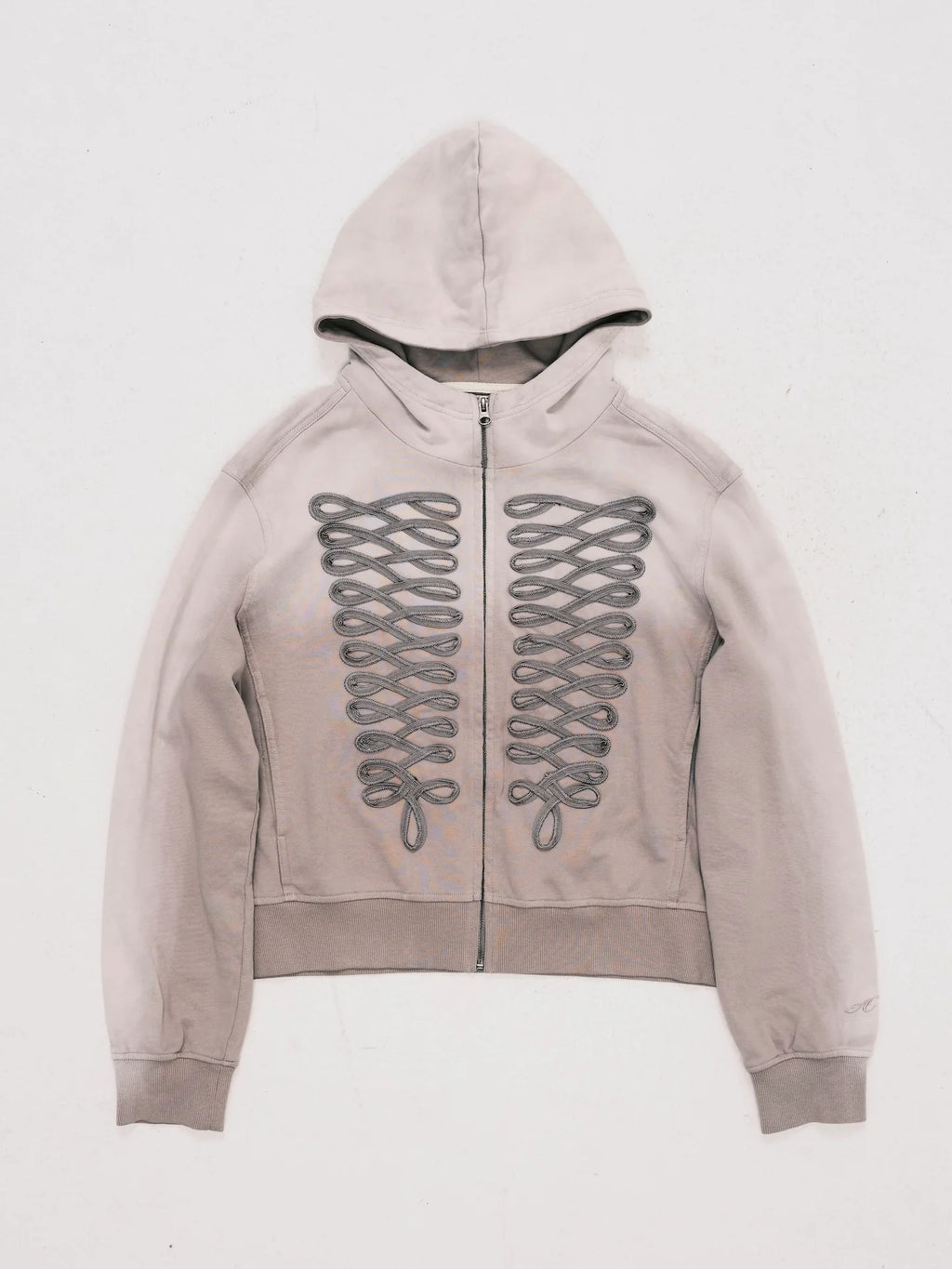 WASHED NAPOLEON ZIP HOODIE GREY