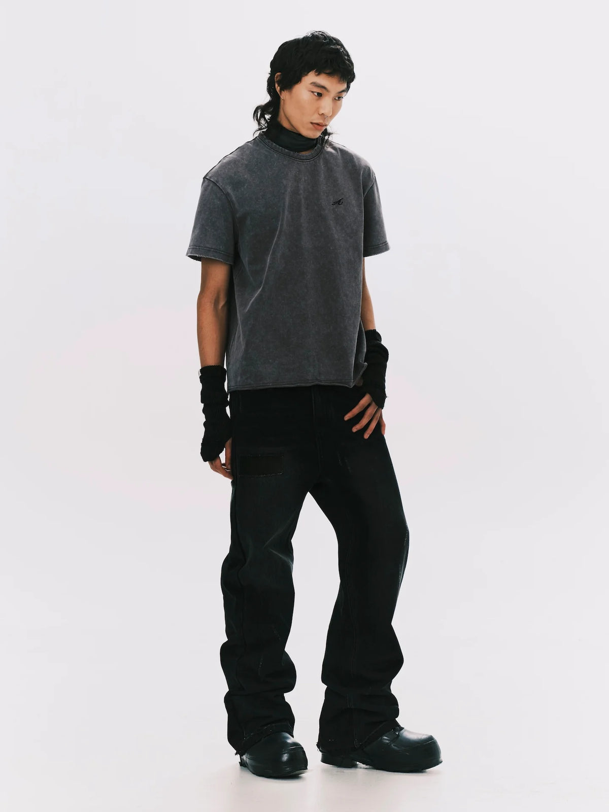"A" WASHED BASIC SS TEE GREY