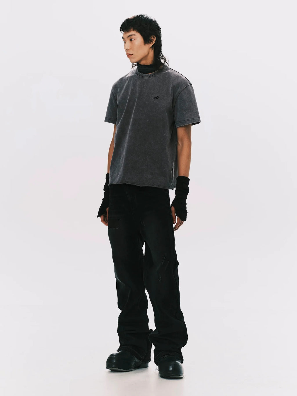 "A" WASHED BASIC SS TEE GREY