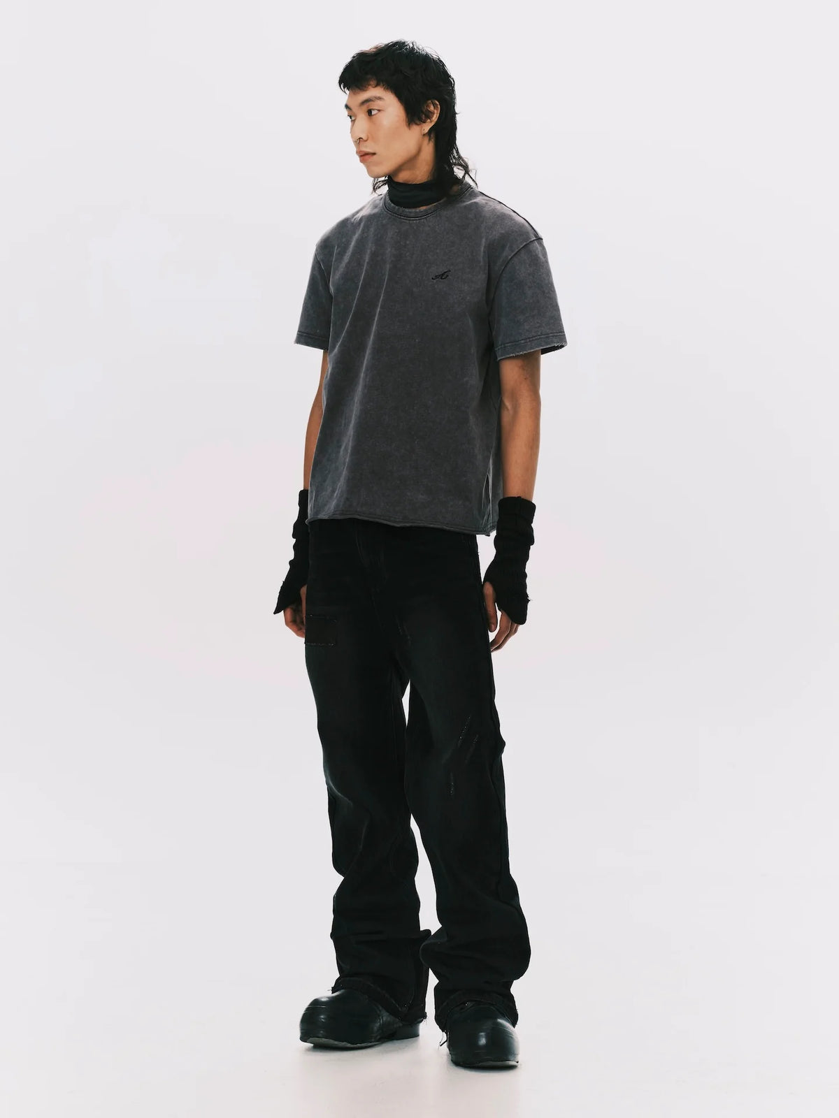 "A" WASHED BASIC SS TEE GREY