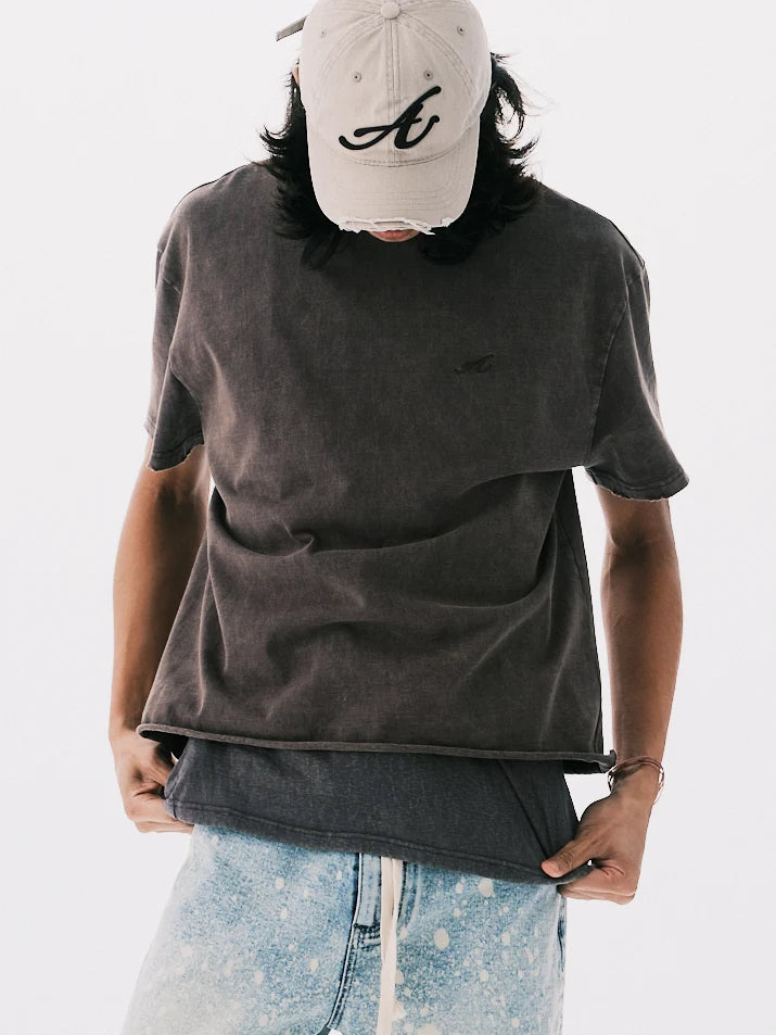 "A" WASHED BASIC SS TEE BROWN