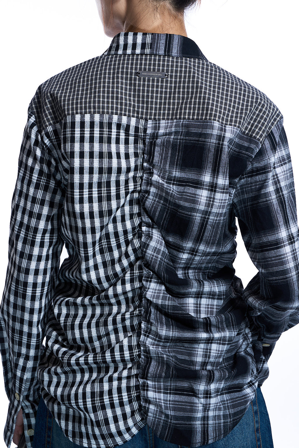 SHIRRED CHECK SHIRT BLACK