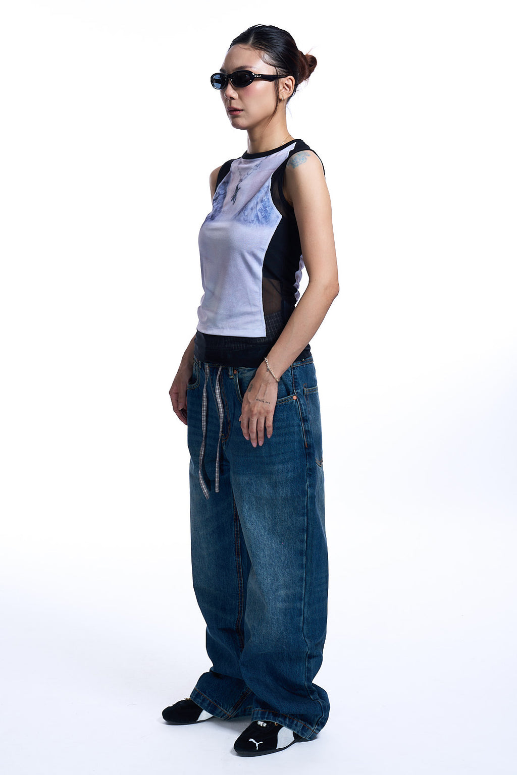 WET-PRINTED SLEEVELESS T- SHIRT WHITE/BLACK