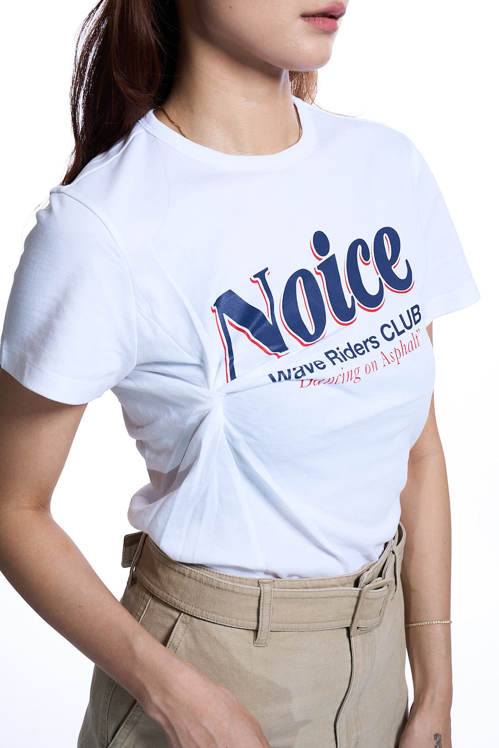 DROP SHADOW LOGO TWISTED DRAPE T-SHIRT IVORY