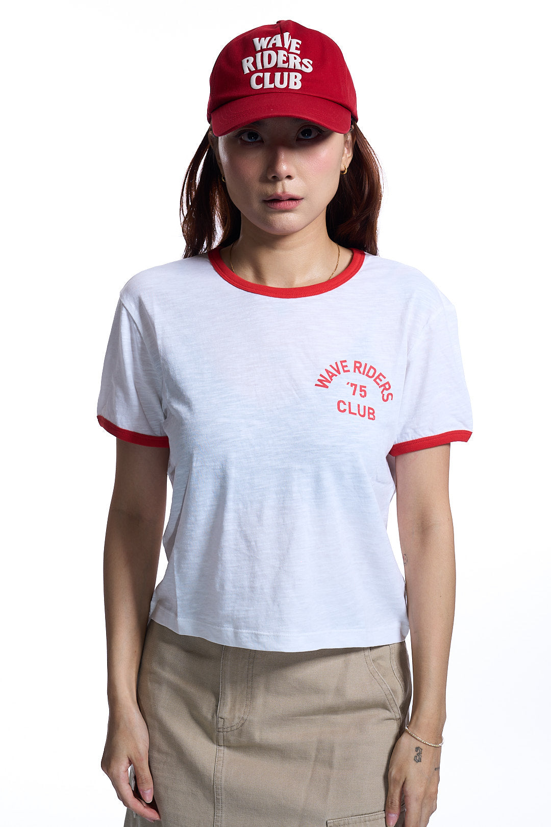 W CRACKED RINGER T-SHIRTS WHITE/RED