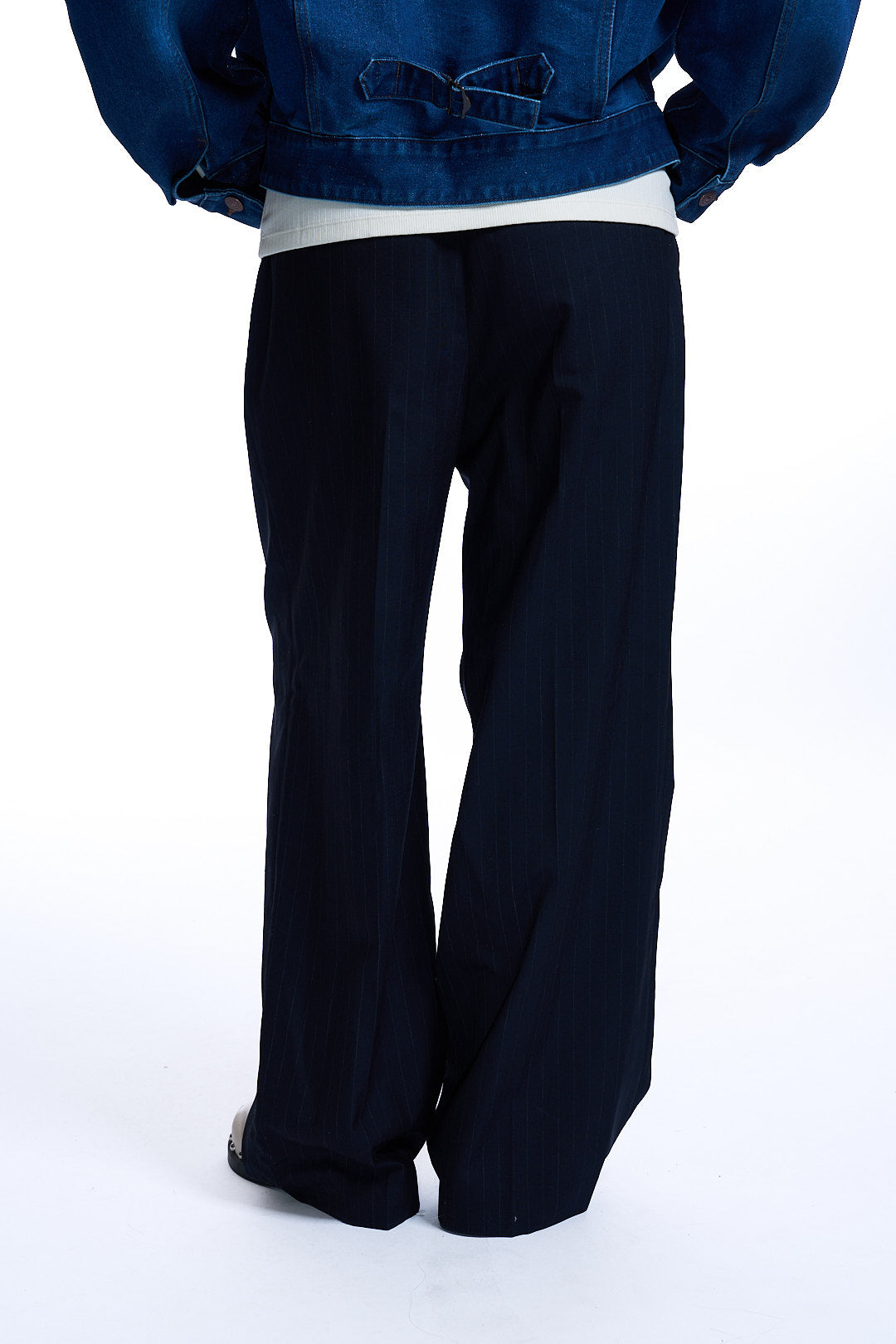 WOOL STRIPED BANDING PANTS BLACK