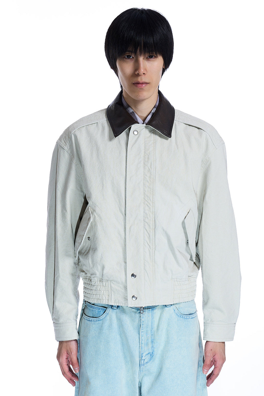 LEATHER COLLAR WASHED
CATIONIZED BOMBER WASHED SAND BEIGE
