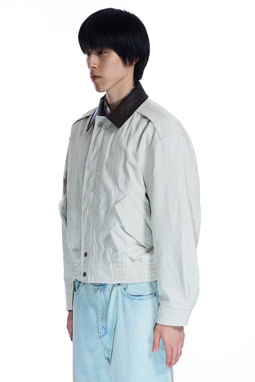 LEATHER COLLAR WASHED
CATIONIZED BOMBER WASHED SAND BEIGE