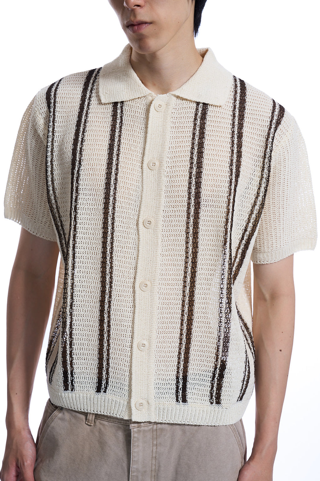 DOUBLE PIN STRIPED HALF
CARDIGAN  IVORY