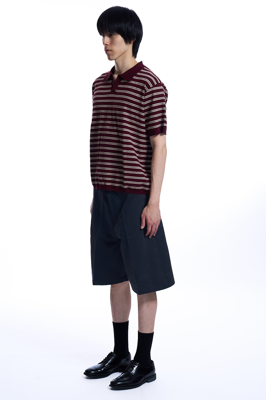 OPEN-COLLAR STRIPE
SWEATER  BURGUNDY