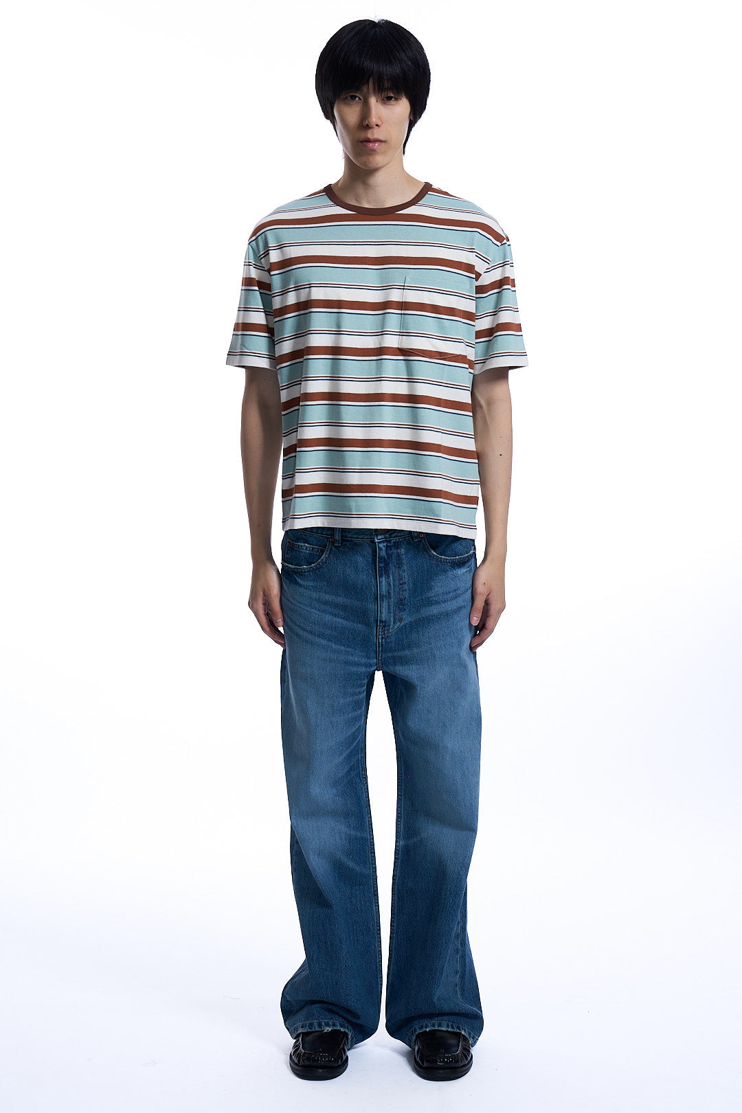 COTTON STRIPED POCKET T-SHIRT LIGHT BLUE