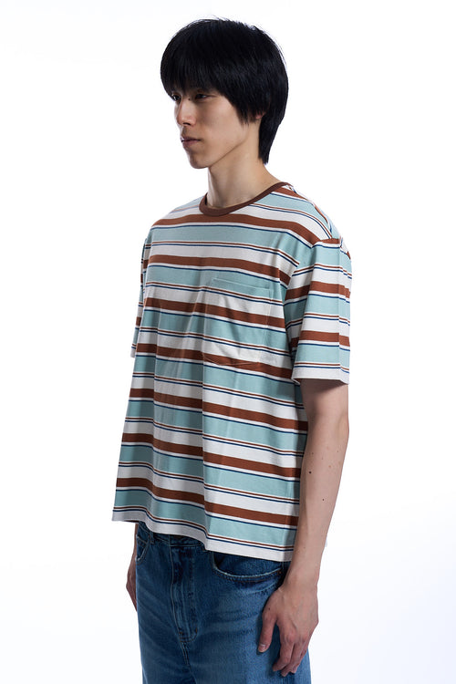 COTTON STRIPED POCKET T-SHIRT LIGHT BLUE