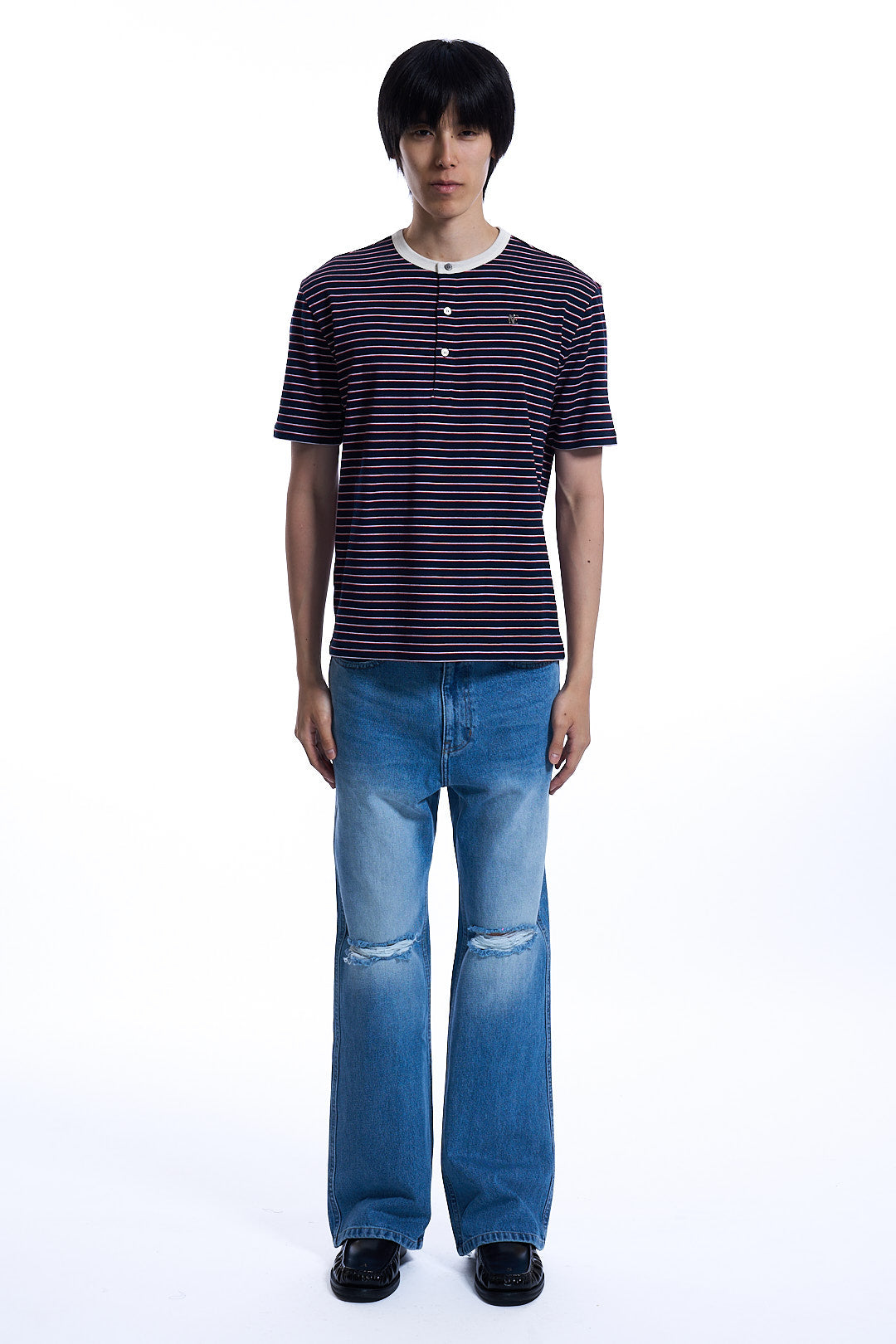 STRIPE HENLEY RINGER T-SHIRT NAVY