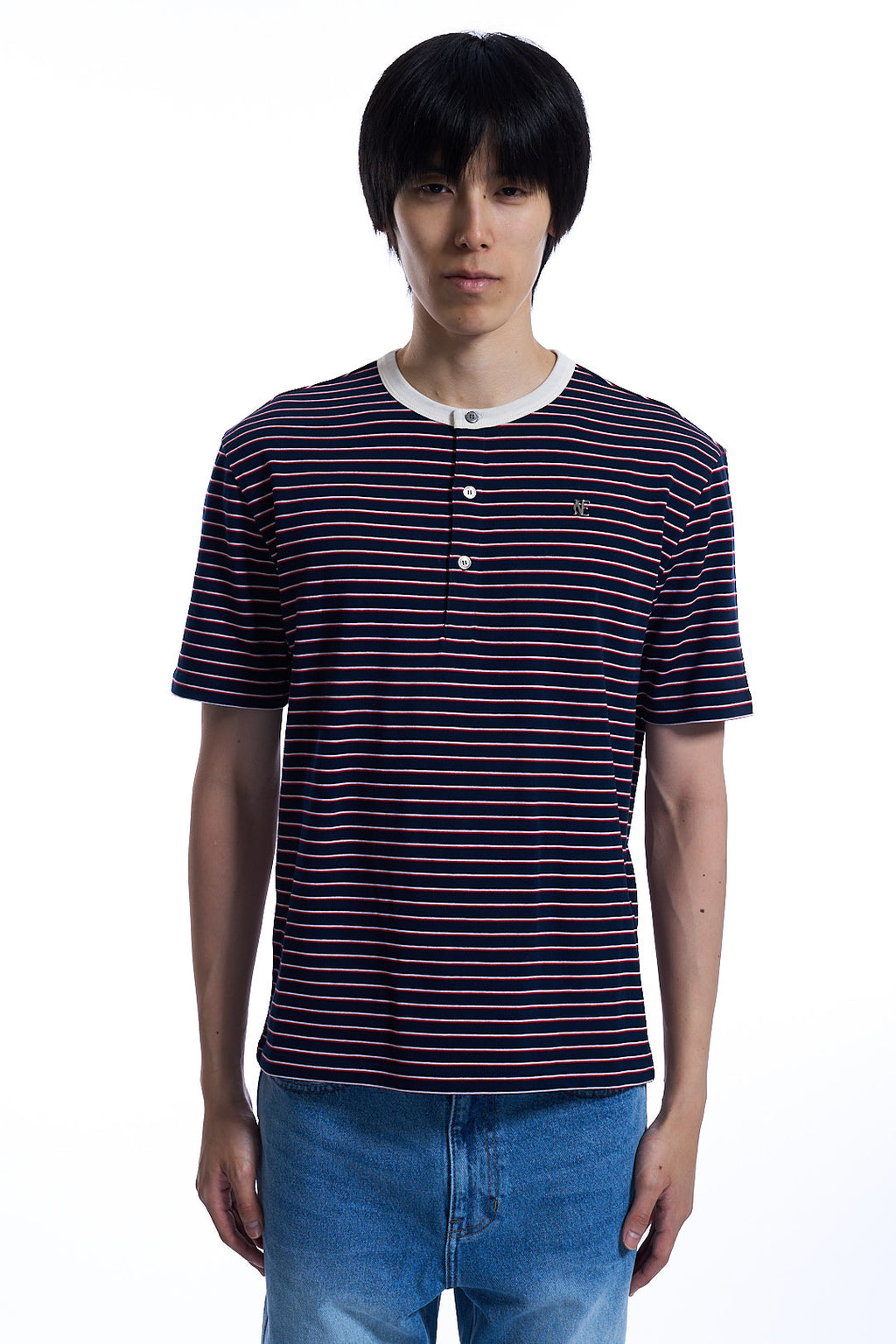 STRIPE HENLEY RINGER T-SHIRT NAVY