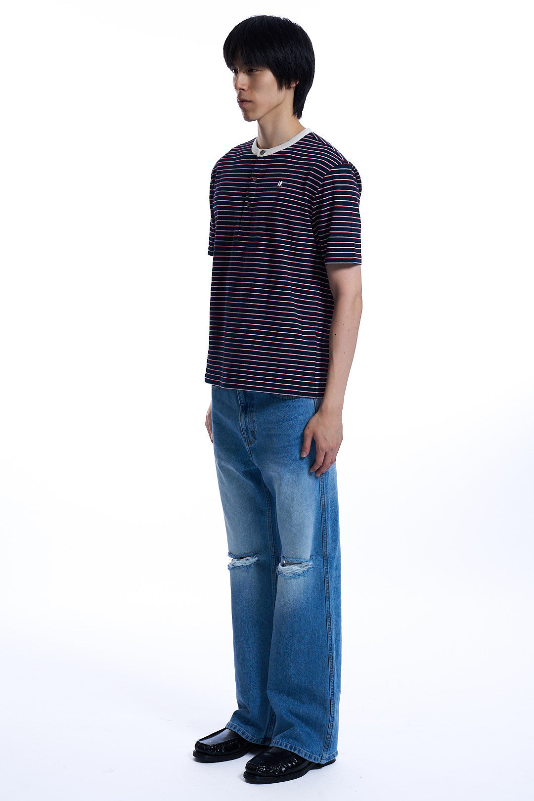 STRIPE HENLEY RINGER T-SHIRT NAVY