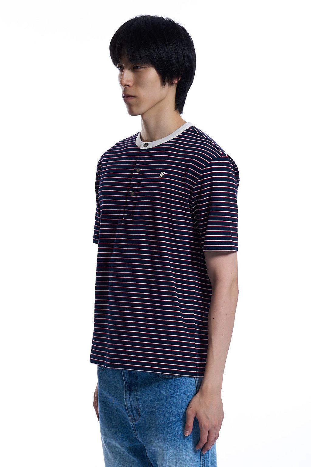 STRIPE HENLEY RINGER T-SHIRT NAVY