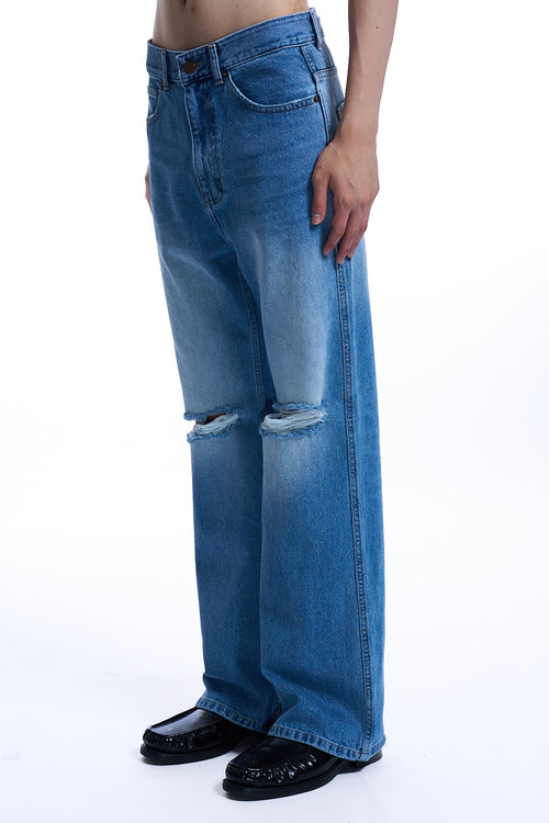 DESTROYED FLARED JEANS BLUE