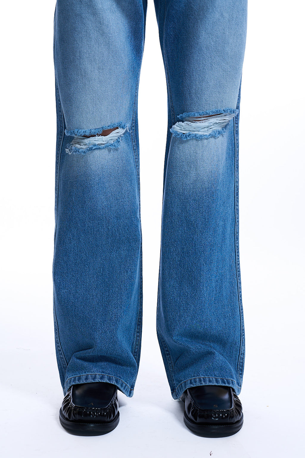 DESTROYED FLARED JEANS BLUE
