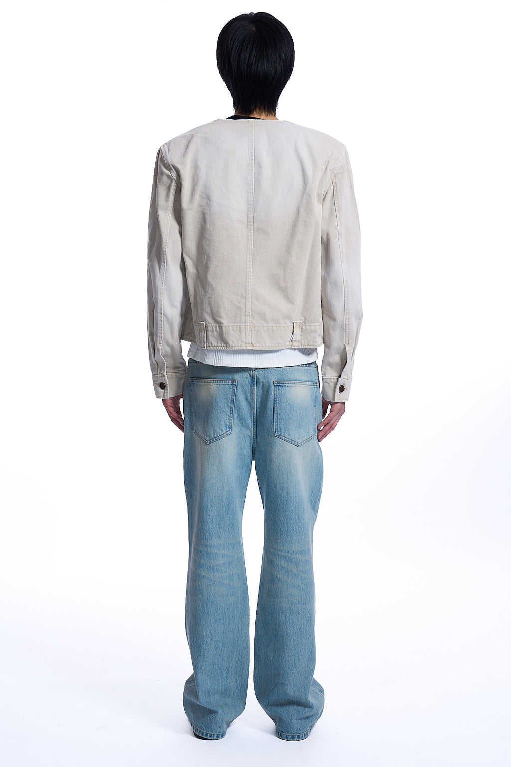 PURE COLLAR PIGMENT WASHED DENIM JACKET BEIGE