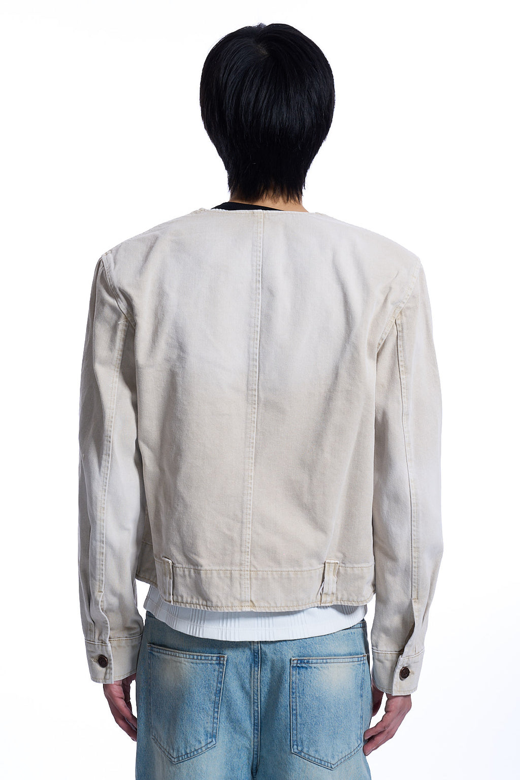 PURE COLLAR PIGMENT WASHED DENIM JACKET BEIGE