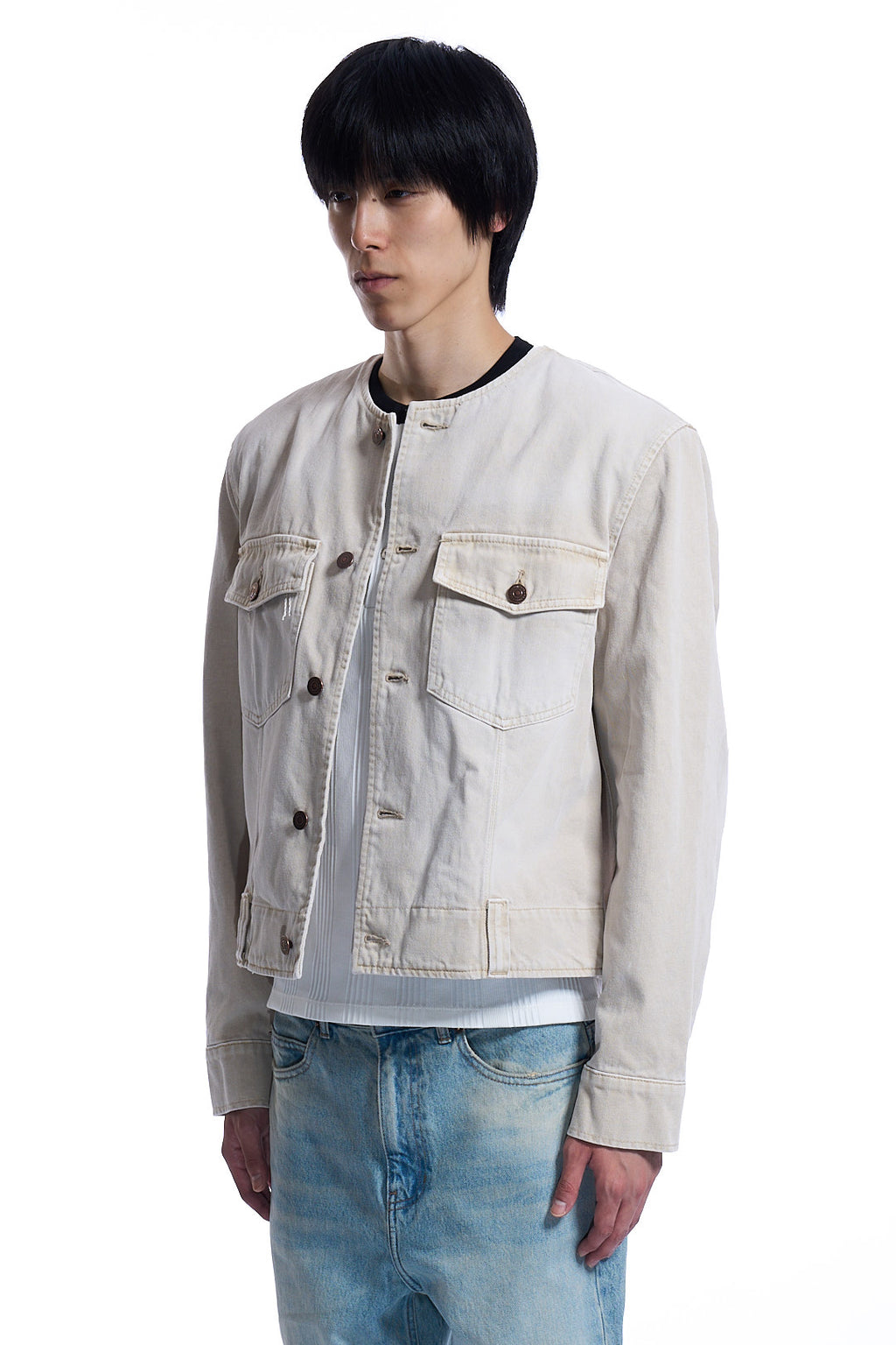 PURE COLLAR PIGMENT WASHED DENIM JACKET BEIGE