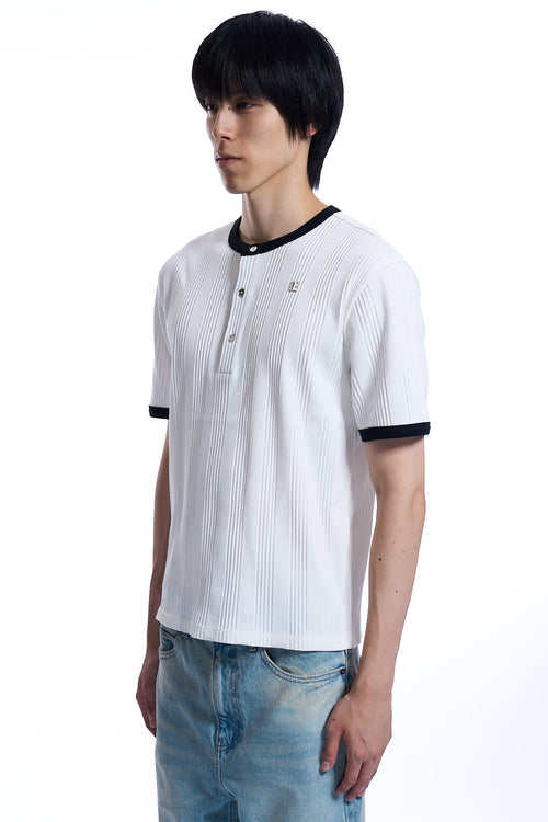 COTTON RIBBED HENLEY RINGER T-SHIRT WHITE