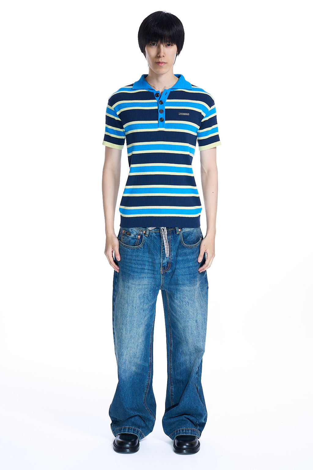 BRAD STRIPE POLO SWEATER BLUE/WHITE
