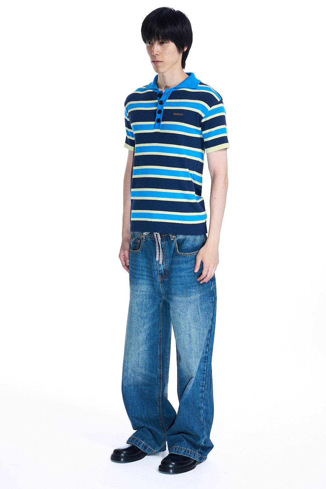 BRAD STRIPE POLO SWEATER BLUE/WHITE