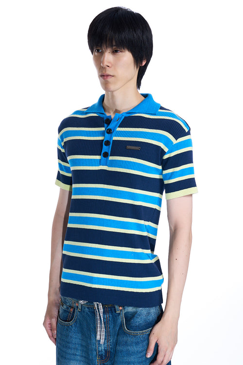 BRAD STRIPE POLO SWEATER BLUE/WHITE