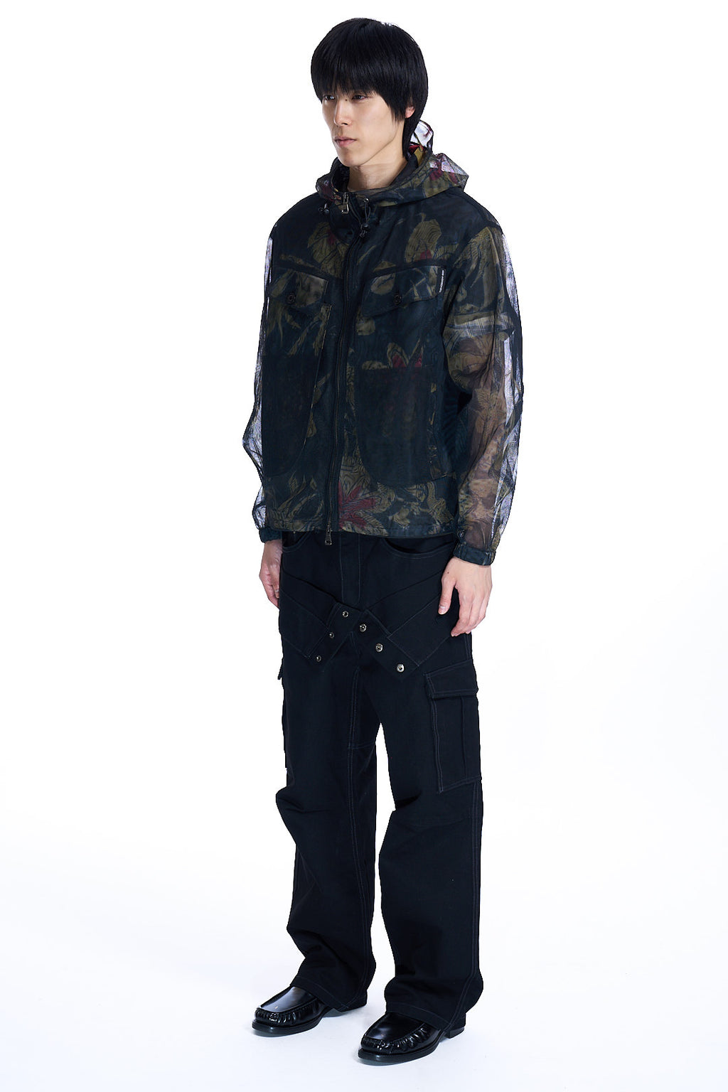 FLOWER SHEER HOODIE JACKET BLACK