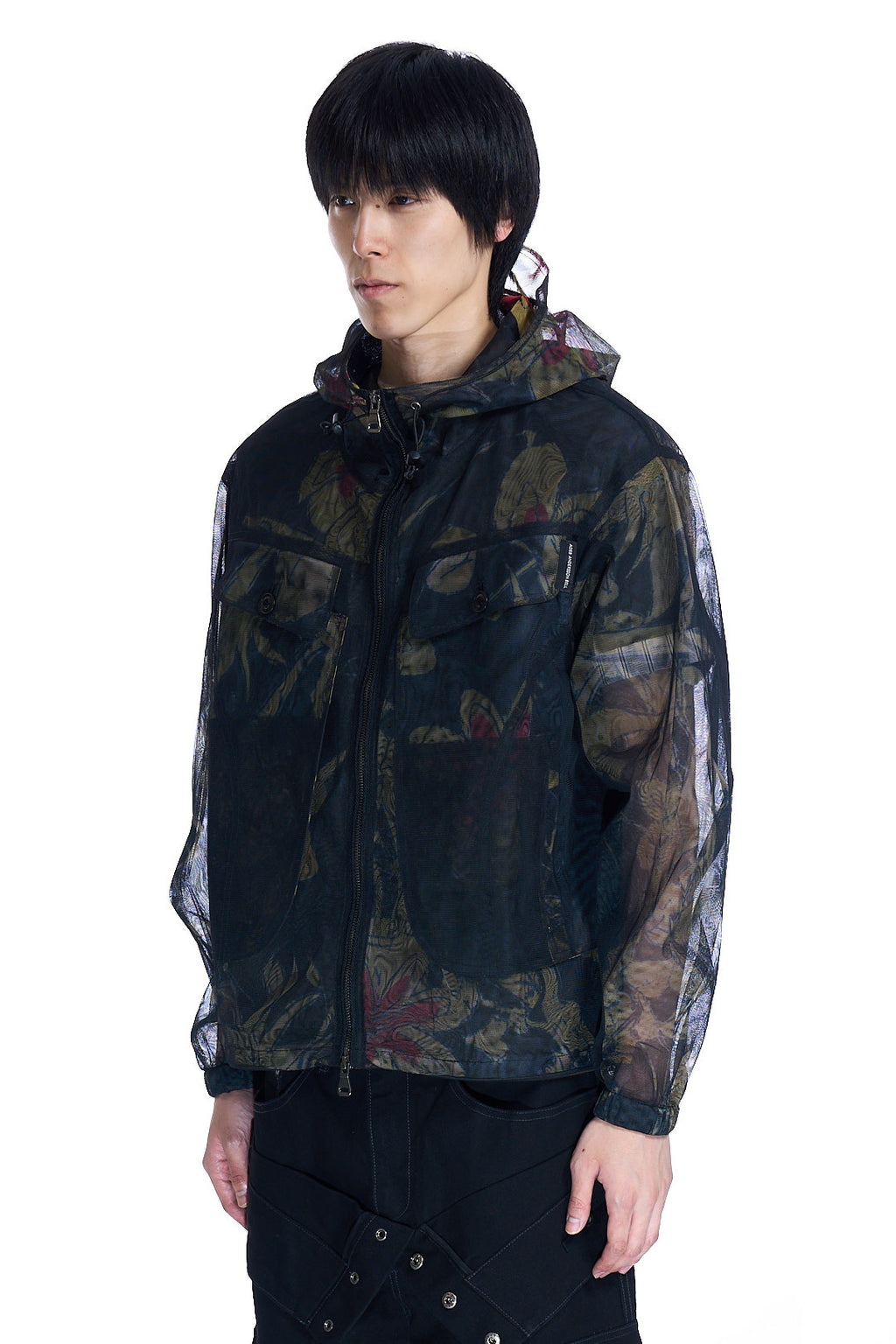 FLOWER SHEER HOODIE JACKET BLACK