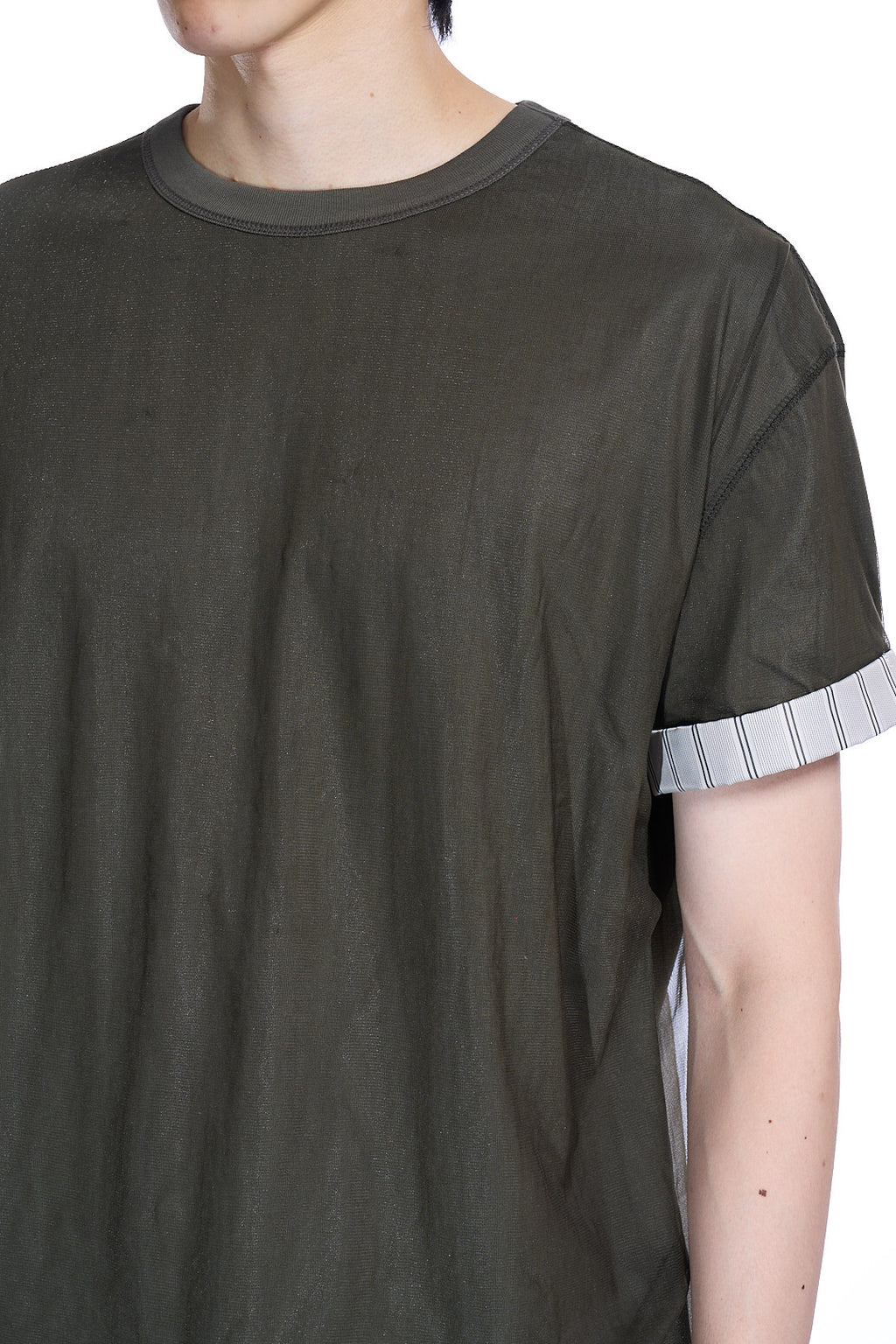 OVERLAY ROLL-UP CUFFS T-SHIRT KHAKI