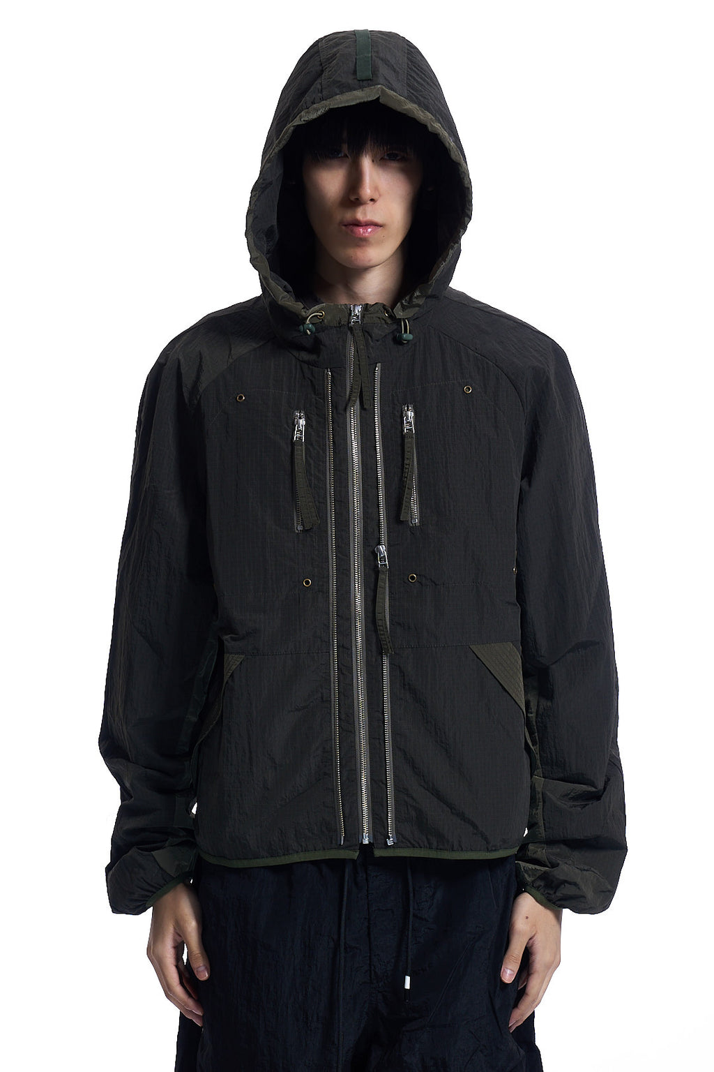 Zipper nylon jacket Dark olive