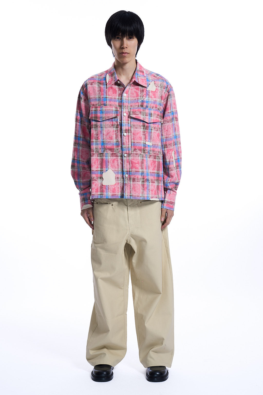 Hand patch check shirt Red check