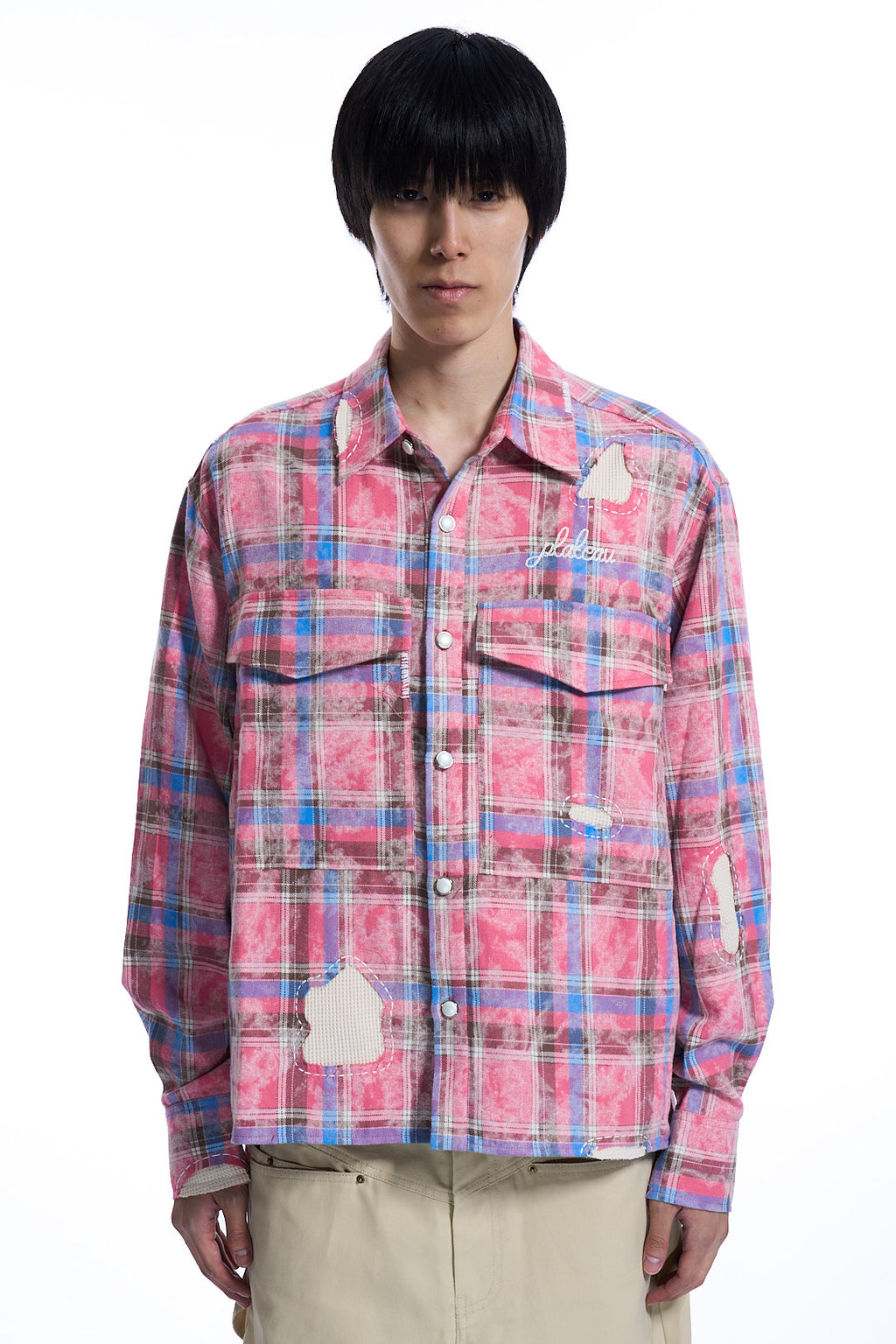 Hand patch check shirt Red check