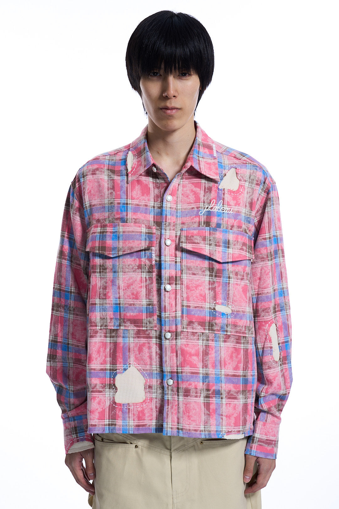 Hand patch check shirt Red check