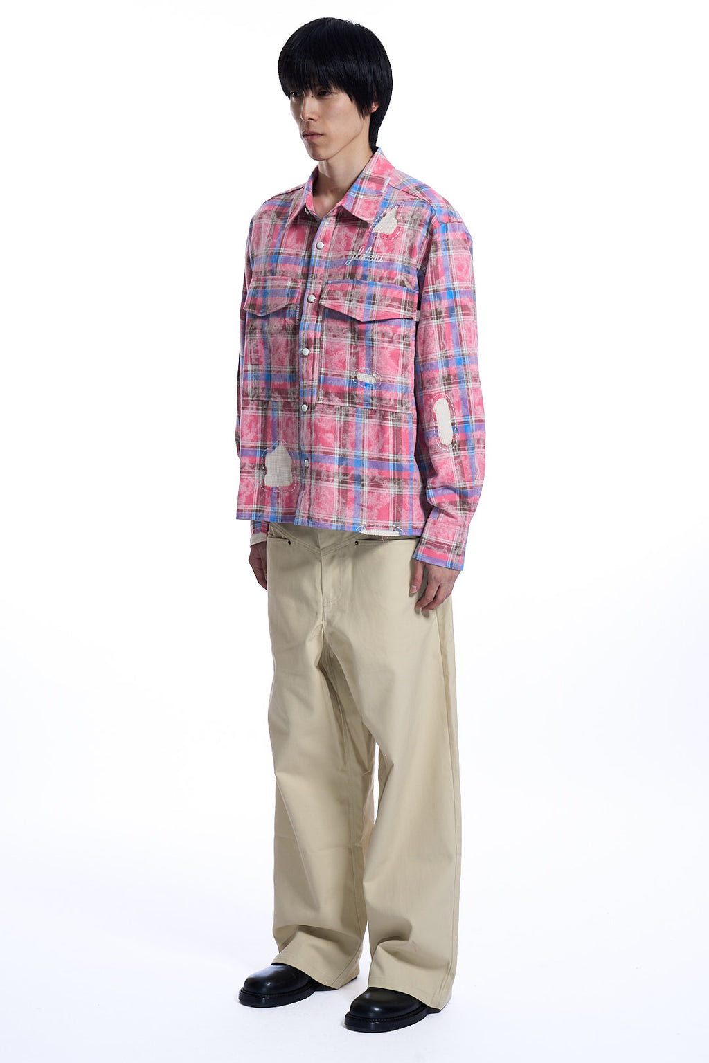 Hand patch check shirt Red check