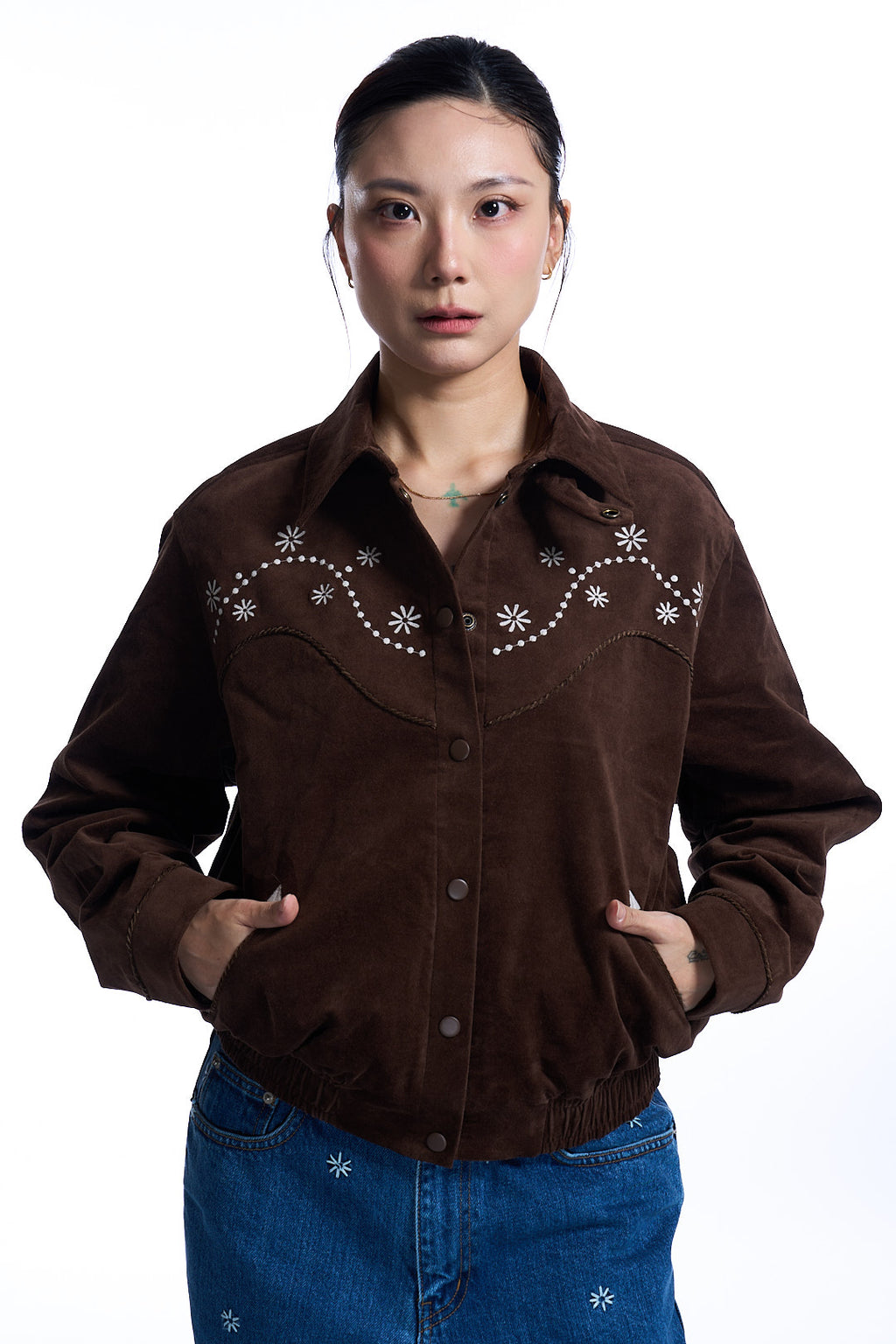 Western Embroidery
Bomber Jacket BROWN